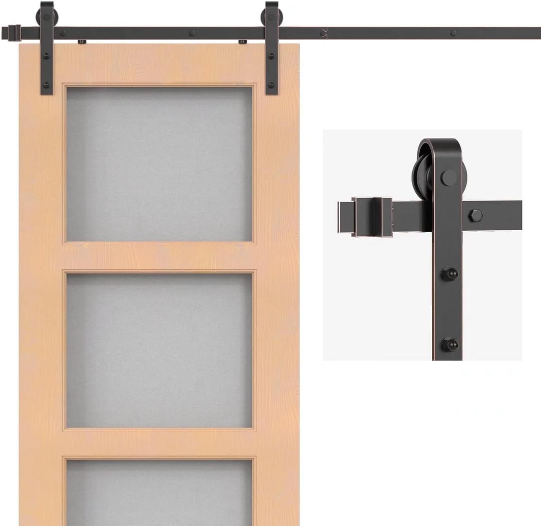 ORB Oil Rubbed Bronze Sliding Barn Door Hardware Kit with 8FT Track/Rail Brushed Antique Bronze