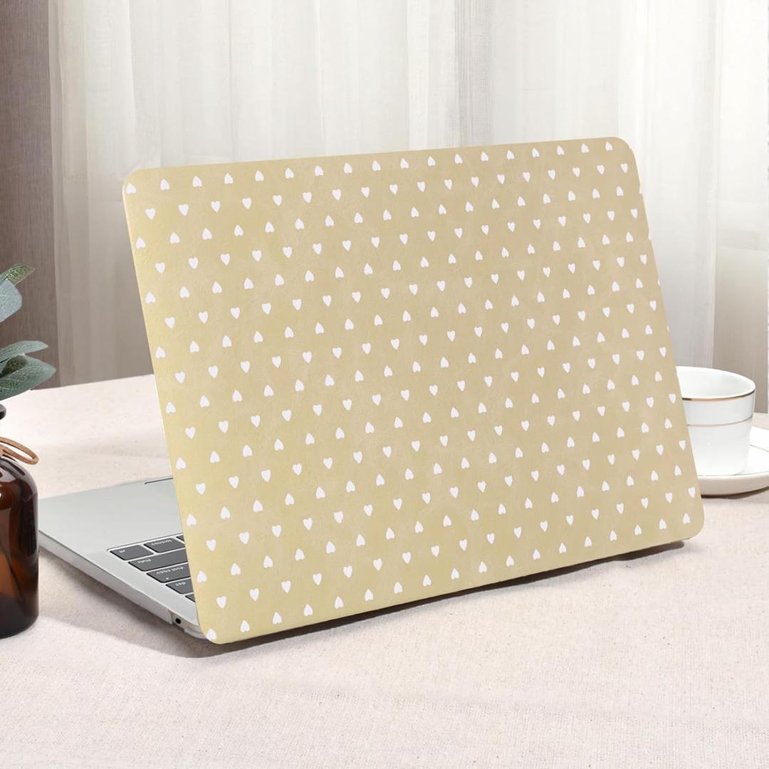 Seorsok Compatible with MacBook Pro 13 inch Case M2 2023,2022,2021-2016 A2338 M1 A2251 A2289 A2159 A1989 A1708 A1706,Cute Little Love Hearts Leather Plastic Hard Shell Case&Keyboard Cover,Apricot