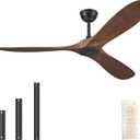 60'' Outdoor Ceiling Fans without Light,3 Solid Wood Blades with DC Silent and Large Airflow,Modern Ceiling Fan for Bedroom,Living Room,Porch (Dark Walnut)