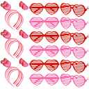 HSLCGF 24 Pcs Heart Spring Headbands and Heart Shape Sunglasses Party Supplies for Valentines, Weddings, Engagement Celebrations, Photo Shoots and Festive Gatherings (red and pink)
