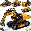 DOLIVE 5 in 1 STEM Building Block Set for Kids Ages 8-14, Remote Control and App Controlled Excavator/Crane/Truck/Bulldozer/Roller, Birthday Gift for 8 9 10 11 12+ Years Old