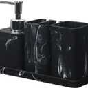 Hand Soap Dispenser Resin Bathroom Accessory Sets, 4 Pieces Bathroom Accessories Complete Set Vanity Countertop Accessory Set, Includes Lotion Dispenser, Mouthwash Cup, Toothbrush Holder And Tray Soap (Small, Black)