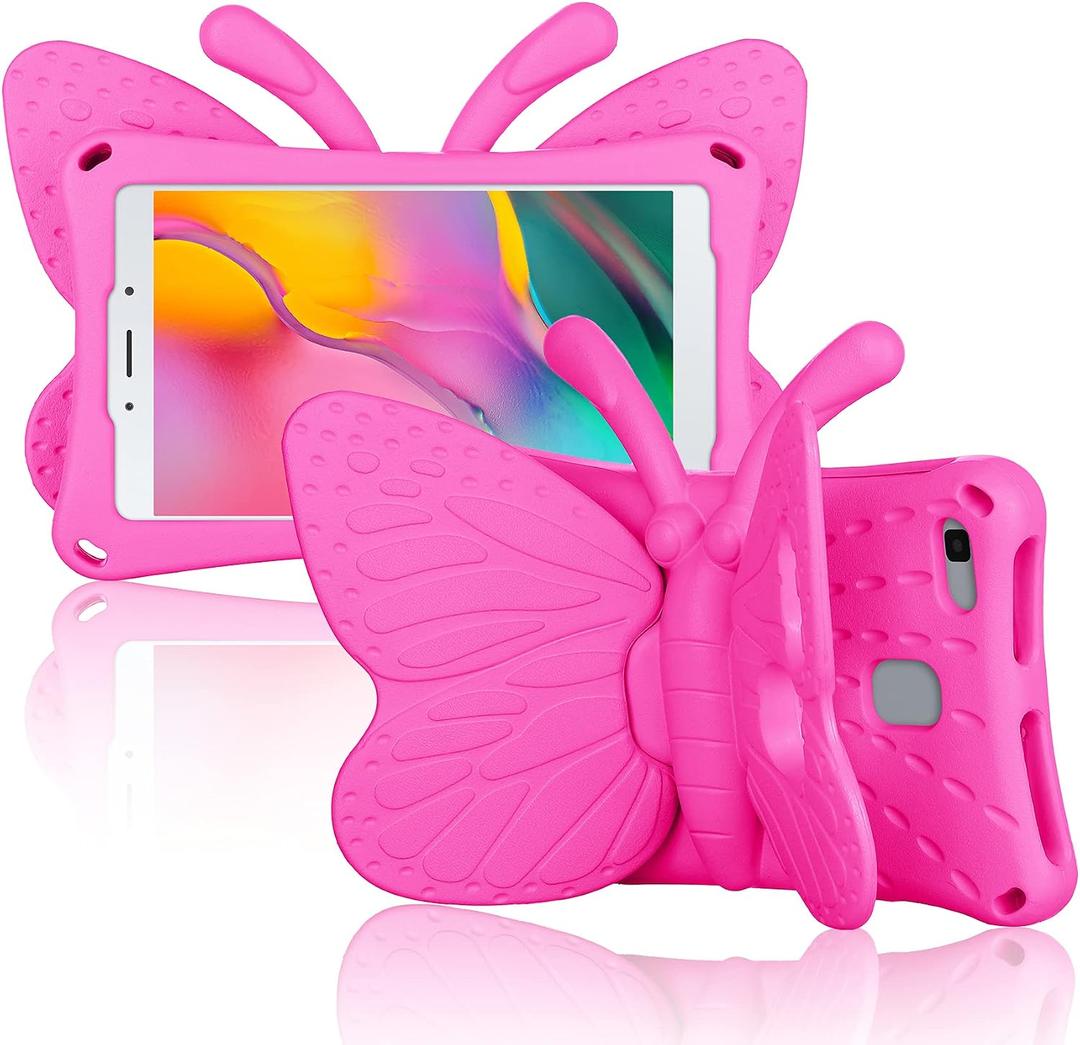 Feitenn Galaxy Tab A 8.0 Case for Kids 2019 SM-T290 / SM-T295, 3D Cartoon Butterfly Cover Non-Toxic EVA Kickstand Kid-Proof Shockproof Bumper Shell Girl Boy Gift for Samsung Tab A 8.0'' 2019 - Rose