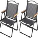 2-Pack Portable Folding Fishing Chair with Thickened Steel Frame, Solid Wood Armrests & Teslin Fabric - Lightweight Collapsible for Hiking, Beach, Backpacking & Picnic
