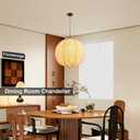 Linen Pendant Light Kit with Cord and Ceiling Canopy, 20in Off-White Round Japanese Japandi Wabi Sabi Lantern Hanging Lamp Chandelier for Living Dining Room Bedroom Rented Apartment 1 Pack