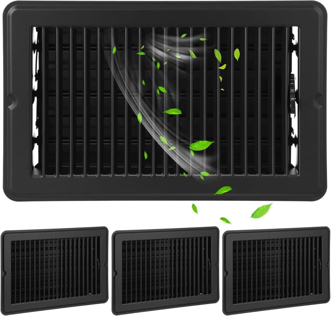 Fumete 4 Pcs 6 x 10'' Black Floor Vent Covers Heavy Duty Floor Register Metal Heat Vent Covers with Rust Proof Finish for Home Heater