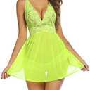 Avidlove Women Lingerie Lace Babydoll Strap Chemise Halter Teddy V Neck Mesh Nightgown, Extra Small, Luminous Yellow