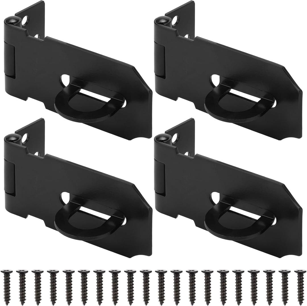 3 Inch Door Lock Hasp Latch, Security Packlock Clasp Hasp Lock Latch, Stainless Steel Gate Lock Hasp for Outdoor Fence Gate,Barn Door, Cabinet, Drawer, Brushed Finish with Screws, 4 Pack