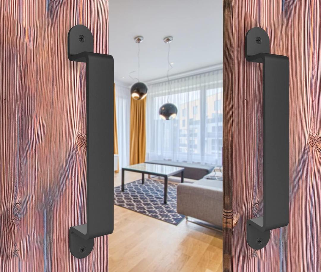 Barn Door Handle Black 10 inch Comfortable Handy Touch Gate Handles 2 Pack Long Solid Metal Door Pull for Sliding Barn Door Gate Cabinet Closet Drawer Garage Screws Included