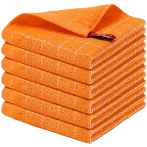 Homaxy 100% Cotton Terry Kitchen Dish Cloths, Ultra Soft and Absorbent Dish Towels for Kitchen, Perfect for Drying and Washing Dishes, 6 Pack, 12 x 12 Inches, Orange