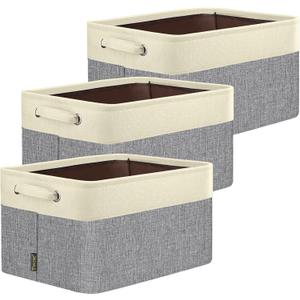 BALEINE 3 Pack Fabric Storage Bins for Shelves, Linen Storage Baskets for Organizing, Decorative Closet Bins for Clothes, Home (Grey, 15"x11"x9.5")