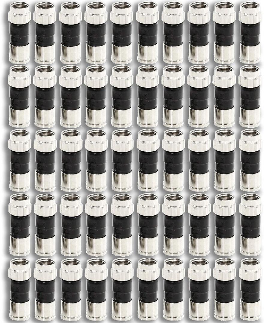 50-Pack RG6 Quad Compression Connectors PPC EX6XL Approved for Most Satellite or Cable Coax