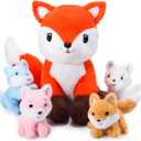 HyDren 5 Pcs Fox Plush Toy Set 14 Inch Mommy Fox Stuffed Animal with 4 Cute Plush Baby Foxes in Tummy Soft Cuddly Fox Plushies for Baby Shower Birthday Gifts Woodland Party Decor Favors