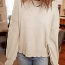Dokotoo Women's Sweaters Colorblock Crewneck Cotton Long Sleeve Fall Winter Knit Pullover Jumper Tops (Beige, XXL)