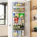 Delamu Adjustable Cabinet Door Organizer, 6-Tier Hanging Spice Rack Organizer, Metal Over the Door Pantry Organizer, Pantry Organizers and Storage Shelves for Kitchen Bathroom Laundry Room, White M
