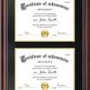 Yaetm Vertical Double Diploma Frame 14x20 for Two 8.5x11 Certificates, Degrees, Documents, Tempered Glass with Black Over Gold Acid-free Mats, Dual Diploma Frames, Mahogany/Black