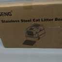 Stainless Steel Litter Box with Lid, High Sided Enclosed Metal Litter Box for Big Cats, Easy Cleaning Anti-Urine Leakage, Non-Sticky Cat Box, Front Entry Top Exit KittyBox, Includes Mat & Scoop