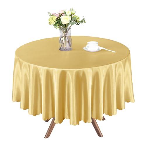 Homiest 1 Pack 72 Inch / 6ft Round Tablecloth Satin Table Cover, Light Gold Table Cloth Overlay Bright Table Decorations, Silky Satin Dining Table Cloths for Wedding Reception Graduation Banquet