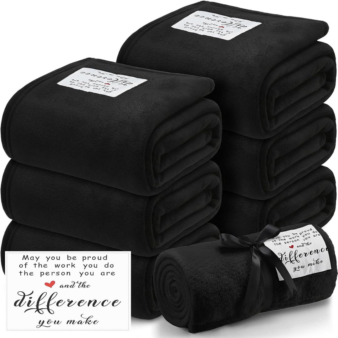 Moukeren 6 Pack Employee Appreciation Gifts Thank You Blankets Bulk, 50 x 60 Inch Fuzzy Cozy Blankets with Inspirational Quote, Soft Flannel Throws for Teachers Nurses(6 Pack,Black,Difference)