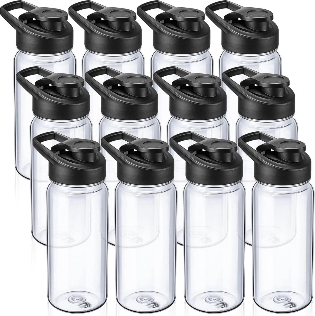 12 Pcs Plastic Sports Bottles 17 oz Reusable Water Bottles Bulk Portable Sports Drink Cups Pack with Handle for Kids Adults School Teams Gym Hike Camping Cycling(Clear)