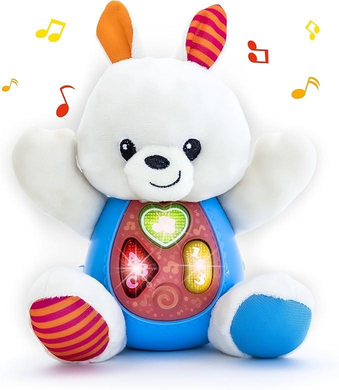KiddoLab Easter Bunny Plush Toy - Musical Stuffed Animal with 3 Light-Up Buttons, 8 Fun Nursery Rhymes & Sound Effects - Soft Basket Stuffer for Infants, Babies, and Toddlers Aged 3 Months +