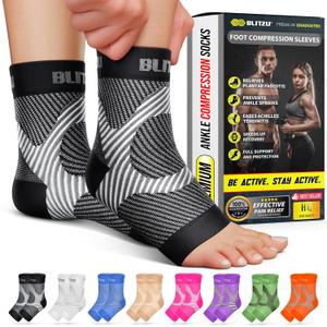 BLITZU Compression Socks for Plantar Fasciitis, Foot, Arch & Ankle Support | Open Toe Ankle Brace, Women & Men, Stabilizing Sleeve Wrap, Achilles Tendonitis, Neuropathy, Arthritis, Swelling & Heel Pain L/XL