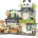 Street View Tea Shop Mini Building Blocks, MOC Creative Building Toys Cute Panda Animals Building Set for Girls 6-12, Simulation Architecture Construction Toy, Gift Idea for Kids Adults (860PCS)