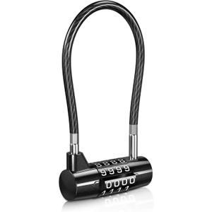 ORIA Long Shackle Combination Lock, 4.41x2.13x0.71'' Cable Lock, 4 Digit Resettable Padlock, Waterproof Gate Locks for Outdoor Fence, Steel Cable Padlock for Gym School Locker Bike