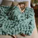 Lotus Karen Faux Fur Throw Blanket Sage Green - Big Bubble Rabbit Fluff Blanket for Couch Bed Sofa,Softest Fluffy Fuzzy Cozy Blanket,Plush Thick Furry Shaggy Warm Blankets for Women,108x90 Inches