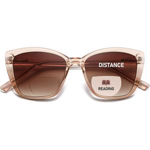 Bifocal Reading Sunglasses for Women Oversized Cat eye Fashion Sun Reader Spring Hinge Eyewear UV Protection PT2001C, +1.50