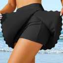 High Waisted Split Swim Skirt Built-in Shorts Tummy Control Swim Bottom (Black, XL)