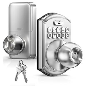 TEEHO TE003 Keyless Entry Keypad Door Lock with Handle, Electronic Digital Smart Deadbolt Locks with 2 Backup Keys, Door Knob with Code for Front Door Bedroom, Auto Lock, Easy to Install, Satin Nickel