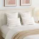 FUTEI Cream White Decorative Throw Pillow Covers 18x18 Inch Set of 2, Square Soft Faux Rabbit Fur Thick Striped Cushion Cover,Spring Home Decor for Couch Bed Living Room