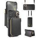 Furiet Wallet Case for Samsung Galaxy S25 Plus S25+ 5G with Shoulder Strap Ring Buckle, Luxury PU Leather Zipper Flip Organ Purse Card Holder Stand Full Body Cell Phone Cover for S25Plus 25S 25+, Black