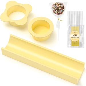 2 x Circle Cake Pop Mold for Baking with 50PCS Cake Pop Sticks Bags Ties,Baking Molds for Birthday Wedding Baby Shower Kids Party Desserts-Yellow
