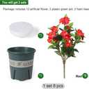 Artificial Flowers for Outdoors, 2 Set Fake Potted Flowers 12 Bundles UV Resistant Realistic Silk Faux Impatiens with Pot for Outside Balcony Garden Window Box, Red