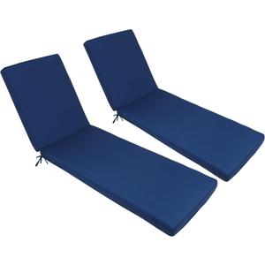 Outdoor Chaise Lounge Cushions Set of 2, 75"x22"x3" Thick Patio Chaise Cushions with Straps, Water-Resistant & Fade-Resistant Foam for Pool, Lawn Furniture-Navy Blue, 74 inches x 22 inches x 2.76 inches