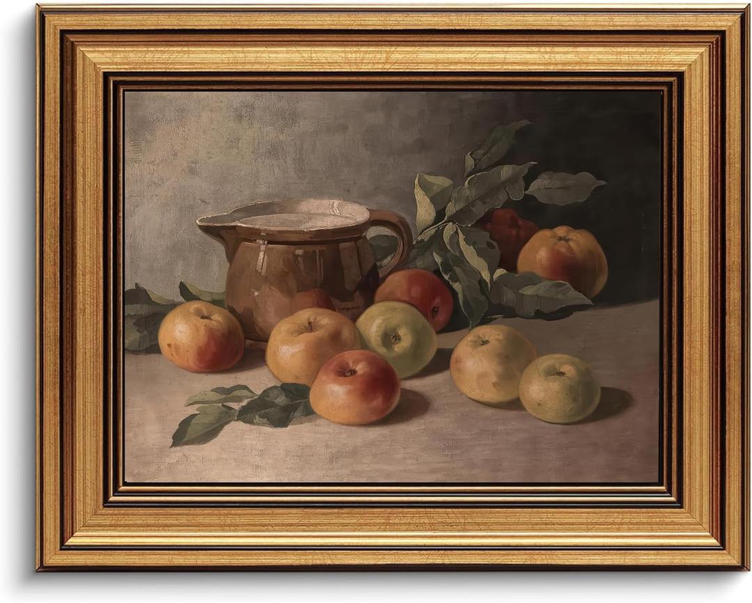 Gold Framed Wall Art Vintage Harvest Apples Still Life Canvas Art Farmhouse Fruits Picture Wall Decor Antique Prints Rustic Paintings Country Artwork for Bedroom Bathroom Living Room 8x10 Inch