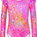 Nymphperi Gymnastics Leotards for Girls Ruffle Long Sleeve Practice Outfits Kids Dance Bodysuits, Size 140