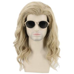 Topcosplay Mens Wigs Long Curly Hippie Rock Wigs Ash Blonde Cosplay Halloween Costume Party Wig
