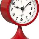 AYRELY 3" Cute Analog Alarm Clock,Small Retro Table Clock Battery Operated,Slient Metal Desk Clock with Light for Living Room Decor,Bedroom,Bedside,ShelfRose red