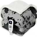 blunique Heated Blanket Throw Blanket  Fast Heating Electric Blanket, Soft Flannel Heated Throw with 10 Time Settings,10 Heating Settings, Warm Gifts for Women & Mom & Grandma(50"x60"Cow Print White)