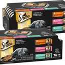 Sheba Perfect Portions Wet Cat Food Cuts in Gravy, Roasted Chicken Entree, with Sustainable Salmon, and with Sustainable Tuna, 2.6 oz. Twin-Pack Trays (18 Count, 36 Servings) (Pack of 2) (EXP 06/17/28)