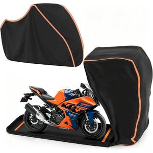 Full Enclosed Motorcycle Cover Waterproof, 600D Heavy Duty Motorcycle Cover Fits Motorcycles Length up to 86.5",with Reflective Strips Drawstring & Storage Bag (Black, (XXL) 96" x 41" x 50")