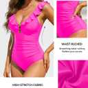 Women's One Piece Swimsuit Tummy Control Ruffle V Neck Bathing Suit Sexy Ring Detail Keyhole Cutout Swimwear 2026 (Pink) M