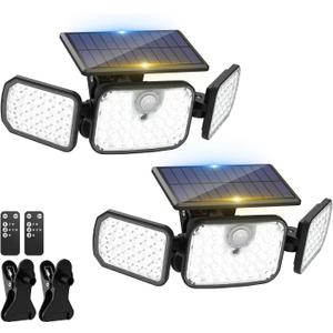 2 Pack Clip on Solar Motion Lights Outdoor with Remote Control, Solar Security Light with 3 Modes, IP65 Waterproof Flood Lights Outside for Garden Patio Garage Backyard
