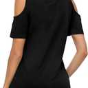 Buauty Women's Summer Trendy Shirts V Neck Criss Cross Cold Shoulder Tops Solid Color Fashion Casual Loose Sexy Blouse (Black, M)
