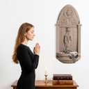 20" Gothic Virgin Mary Wall Holy Water Niche,Vintage Cathedral Prayer Decor,Catholic Blessed Home Wall Ornament,Rosary Storage Faith Gift (Sandstone)