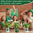 Remerry 6 Pcs St. Patrick's Day Vase Centerpiece, 3.1x4.3 Inches St. Patrick's Day Vase Bow Flower Bucket Shamrock Floral Picks Green Metal Bucket Decor for Table, Galvanized Buckets