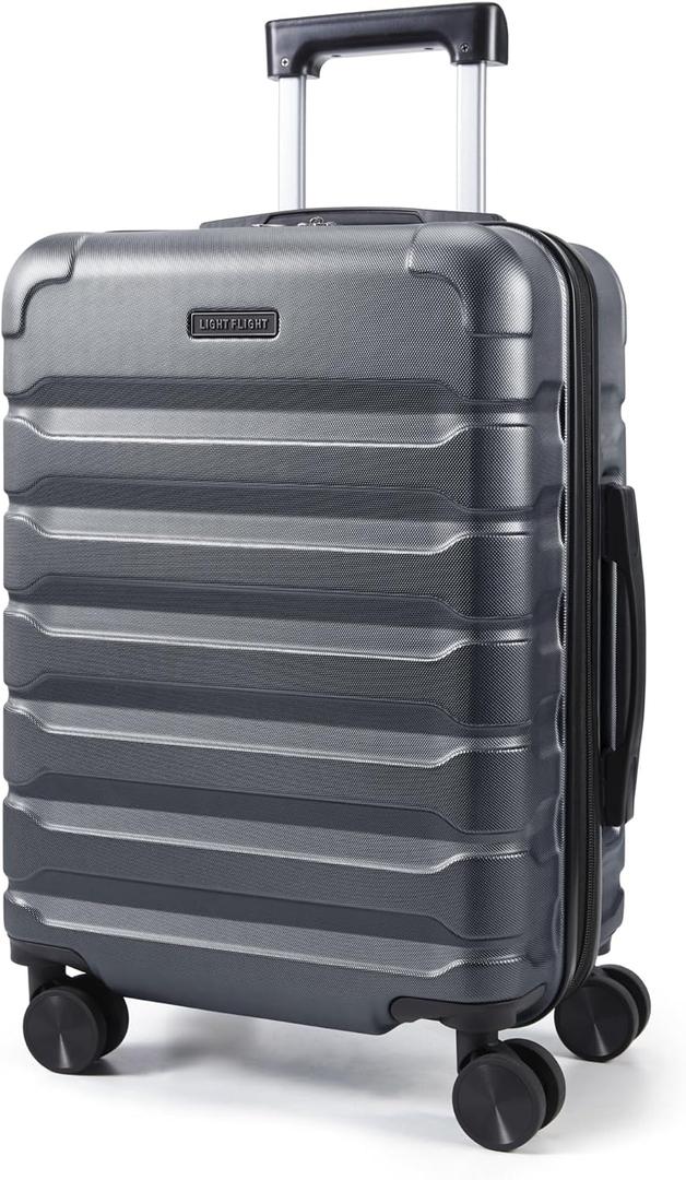 LIGHT FLIGHT Carry On Luggage 22x14x9 Airline Approved, Expandable Carry On Suitcases with Wheels, Lightweight Luggage, Durable Hard Shell 20 Inch Rolling Suit Case for Men Women Travel, Gray